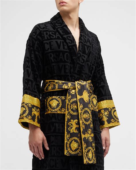 versace men's barocco sleeve robe in black|versace robe neiman marcus.